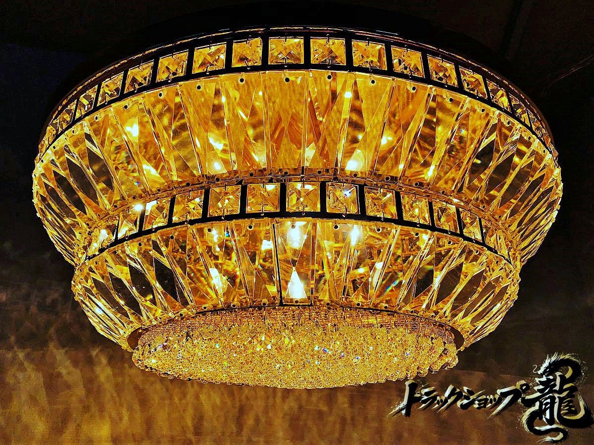 新入荷 直径60cm天吊り 円形シャンデリア  円形2段 BA15S口金仕様 フルゴールドメッキ クリスタルビーズ ステンレス金メッキリングC0318S