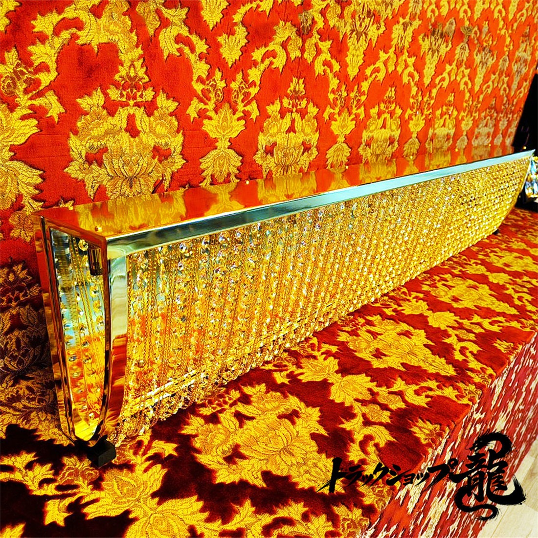 幅140cm壁掛シャンデリア ナイアガラシャンデリア BA15S口金仕様 フルゴールドメッキ クリスタルビーズ ステンレス製・金メッキリング 　