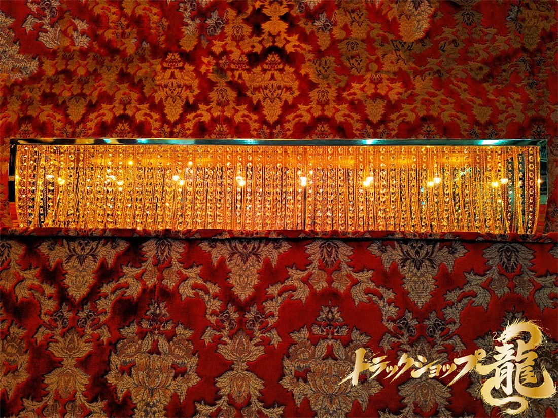 幅140cm壁掛シャンデリア ナイアガラシャンデリア BA15S口金仕様 フルゴールドメッキ クリスタルビーズ ステンレス製・金メッキリング 　