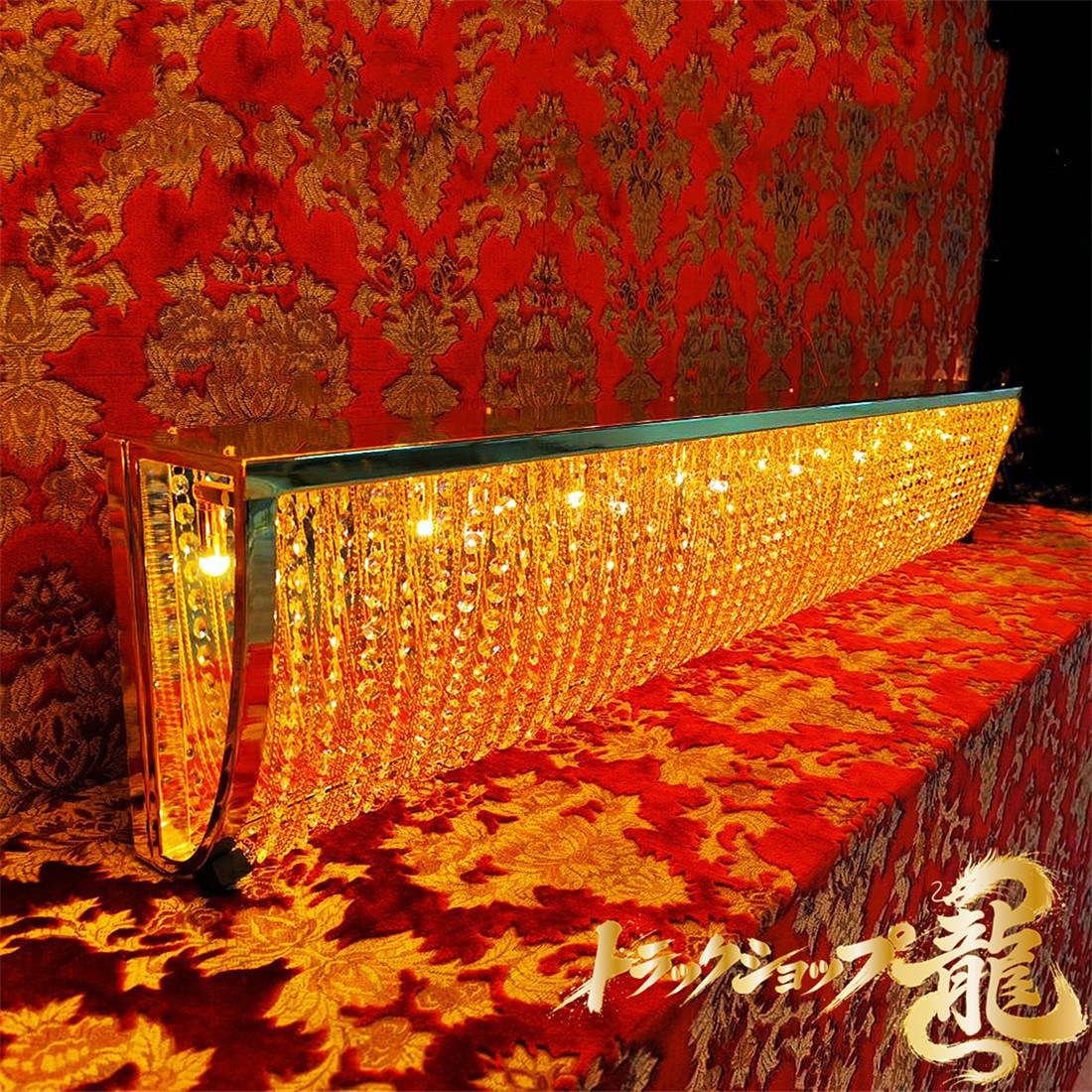 幅140cm壁掛シャンデリア ナイアガラシャンデリア BA15S口金仕様 フルゴールドメッキ クリスタルビーズ ステンレス製・金メッキリング 　