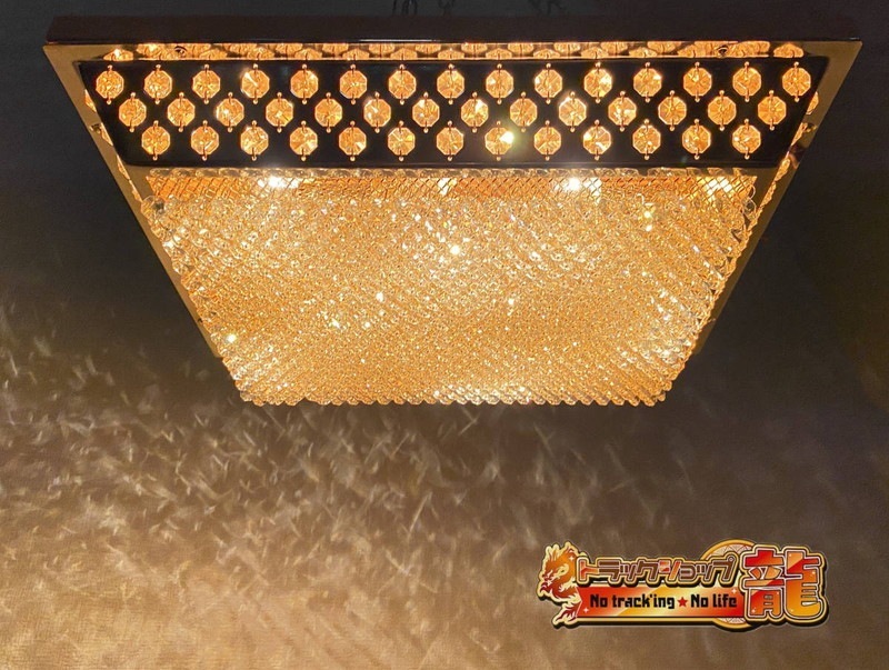 訳有品　四角天吊りシャンデリア 小 フルゴールドメッキ オクタゴンビーズ