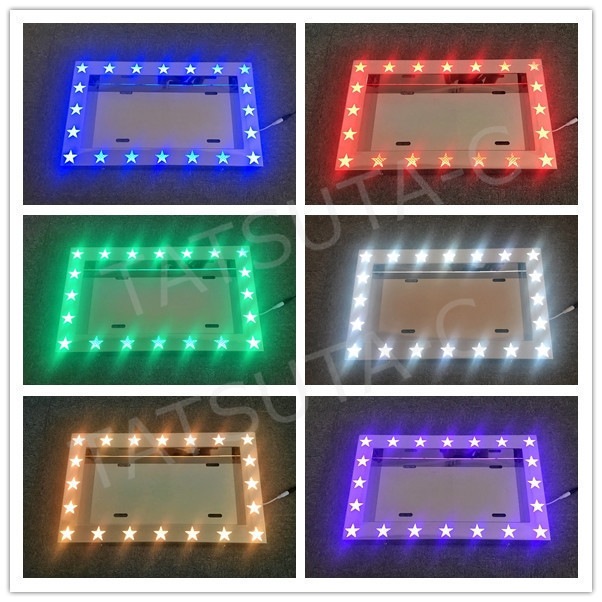 ステンレス 大型 ナンバー枠 鱗柄 菱抜き 24V LED 色が変え