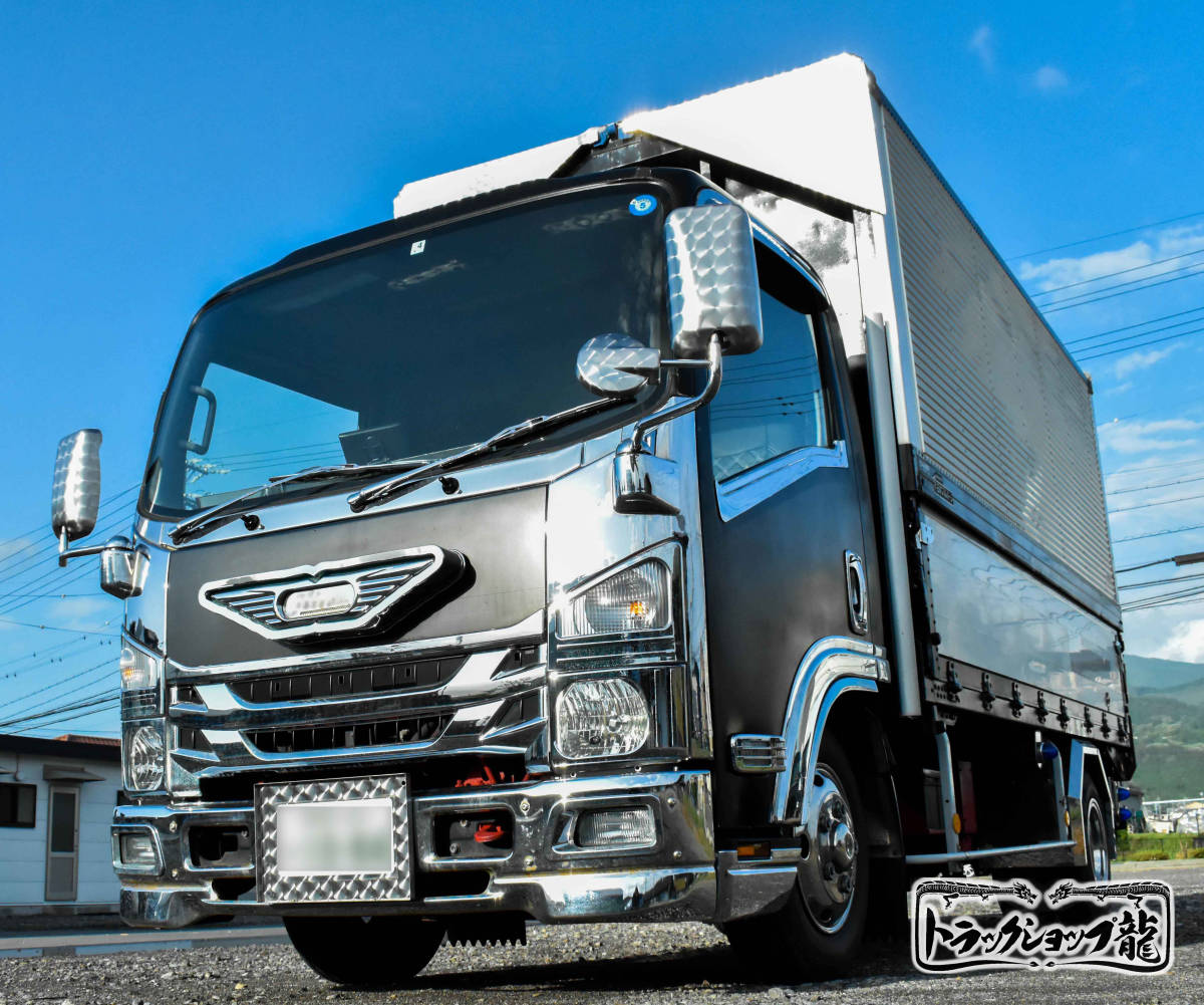 ステンレス 鱗柄 ミラーカバー 3点セット Φ140 いすゞ 07エルフ マツダ タイタン 日野 デュトロ等 標準/ワイド車 S0907D