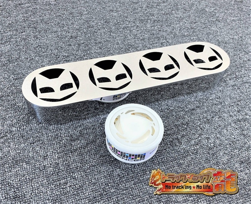 鏡面ステンレス 芳香剤カバー 4連タイプ 1個 マーシャル風 ネコ柄/猫柄 エアースペンサー用 S0236S