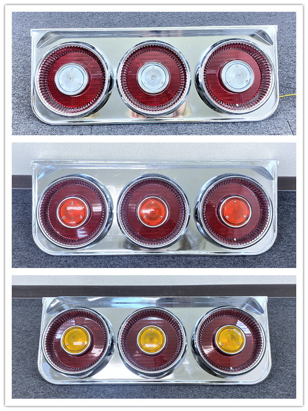 訳あり品　アップグレード！ステンレス リアバンパー 1900×250 筒だし 4連 中心レンズ黄色　リフトガード付 奥付け テールランプ付き