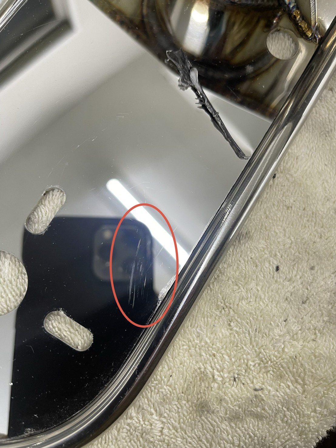 【訳あり品】 オリジナル 鏡面ステンレス 【19.5インチ】 一文字型 ホイールスピンナー 一体型マーカーステー 左右4個セット S8029D