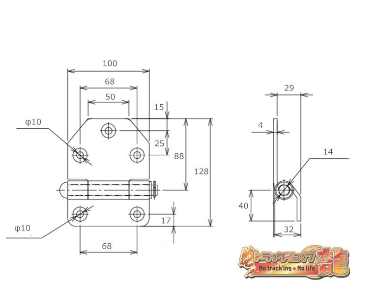 ステンレス製 アオリ蝶番/あおり蝶番 10個セット 逆段 4mm φ10 バフ
