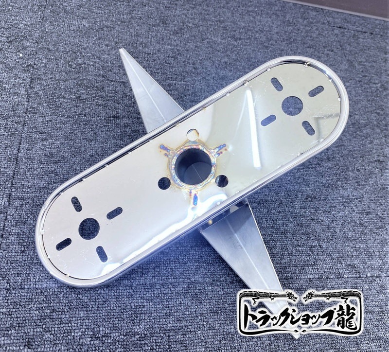 オリジナル 鏡面ステンレス 【16インチ】 一文字型 ホイールスピンナー 一体型マーカーステー 左右2個セット S0027S