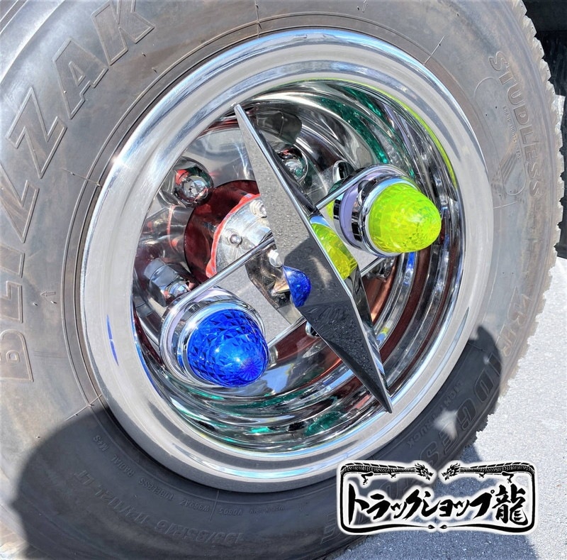 オリジナル 鏡面ステンレス 【16インチ】 一文字型 ホイールスピンナー 一体型マーカーステー 左右2個セット S0027S