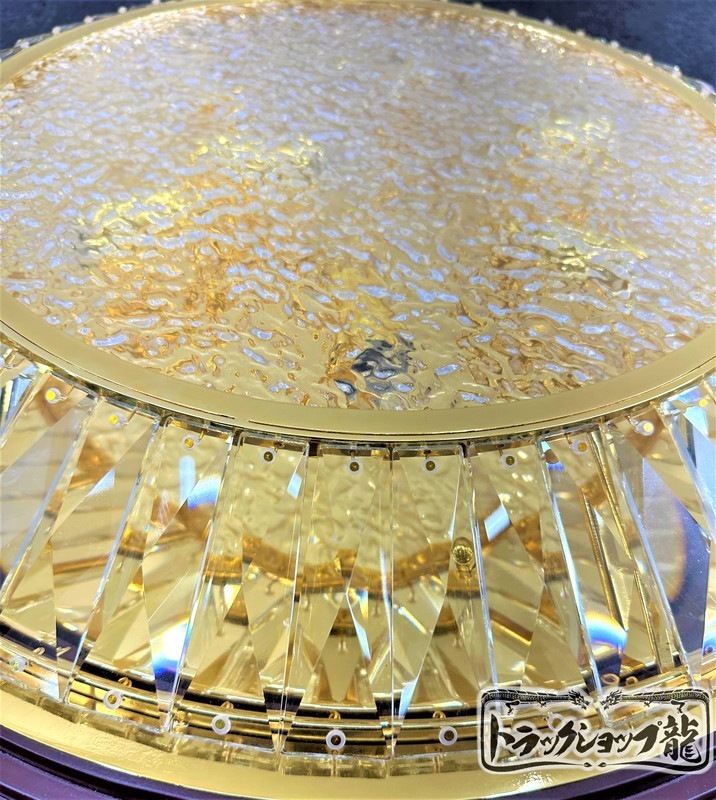 高品質 丸型 天吊り シャンデリア 60㎝ 木枠土台 フルゴールドメッキ 8面カットガラスビーズ 金華山 デコトラ 観光バス