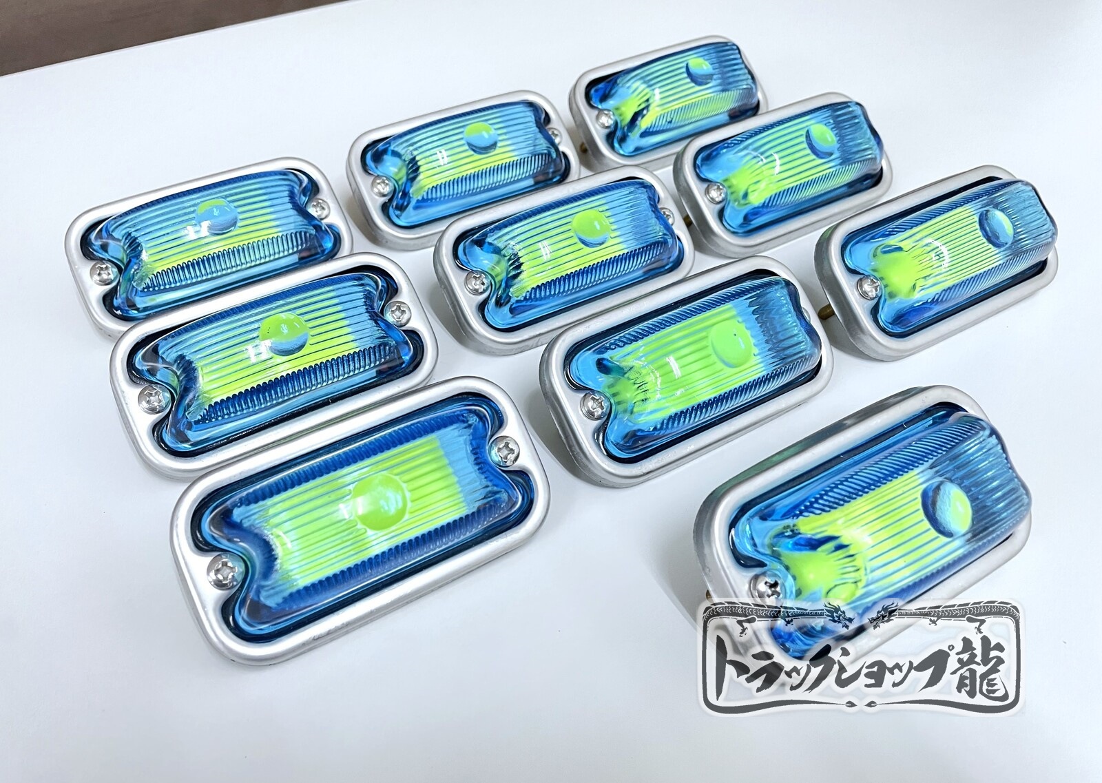 光源 板タイプ 角マーカー 【空色色板/空色レンズ】 10個セット LEDユニット 12-24V付き 角型 サイドランプ 前開きタイプ ガラスレンズ D0696T