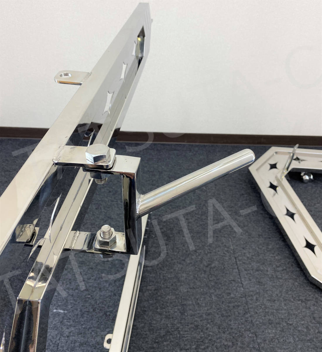 4t 中型 ステンレス ミラーステー 左右セット 25角パイプ 菱抜き