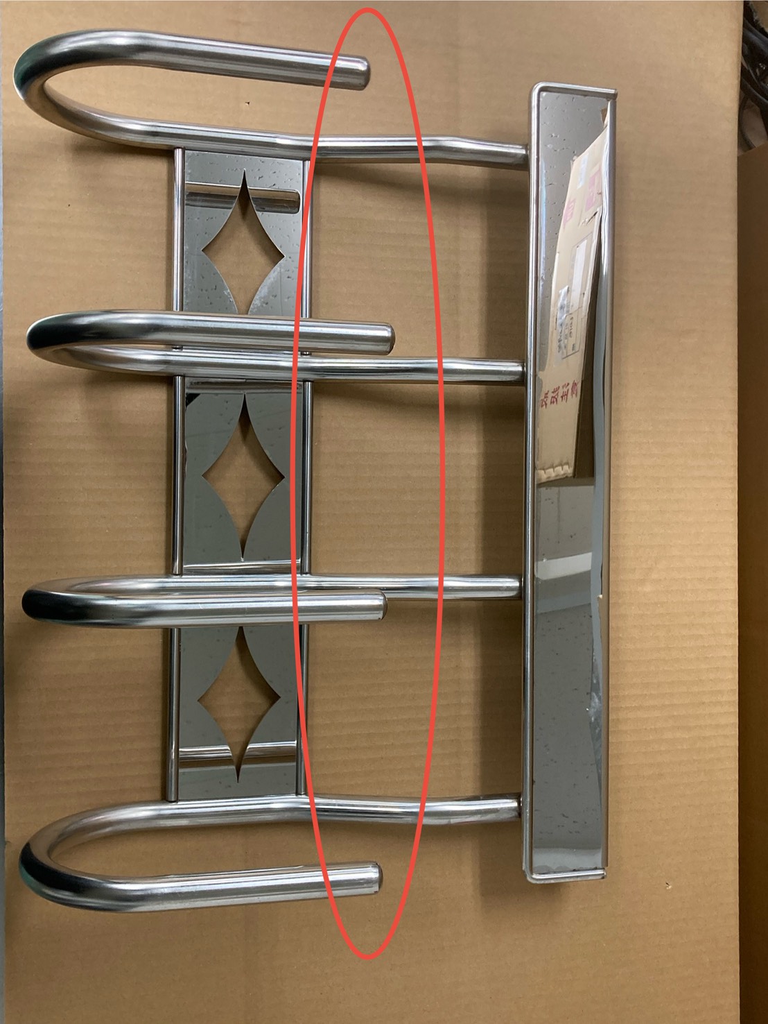 訳あり品】 ステンレス 4連 チェーンフック 鏡面 菱抜き 丸棒巻き 汎用