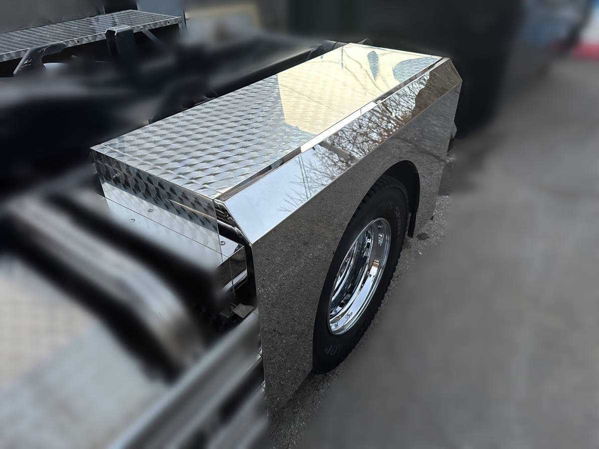 ステンレス バスフェンダー 左右2個セット 中型4t/19.5インチ 鏡面×鱗柄 リアフェンダー アーチフェンダー S0059S