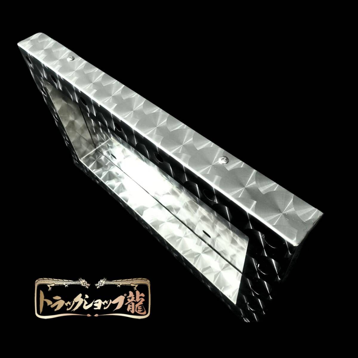 オリジナル 中型 50角 鱗柄 パイロットナンバー枠 パイロットランプ付き ステンレス ナンバーフレーム 汎用 T0116D