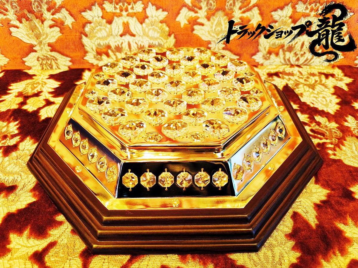 高品質 40㎝ 薄型 八角形 天吊り シャンデリア 木枠土台 フルゴールドメッキ オクタゴンビーズ C0305S
