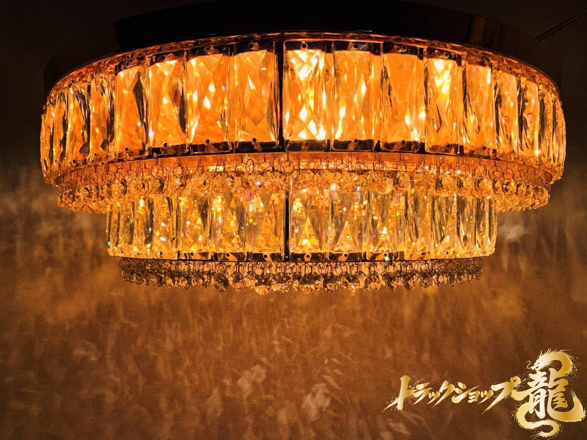 直径60cm天吊りシャンデリア ケーキ型 円形 2段 フルゴールドメッキ