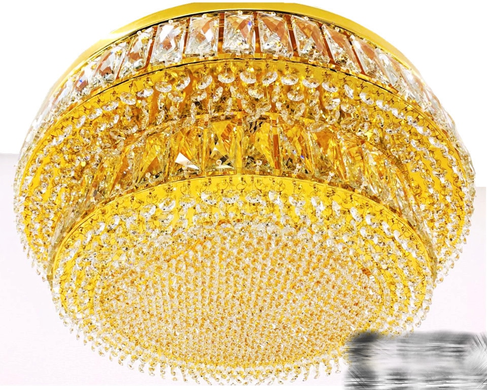 直径60cm天吊りシャンデリア ケーキ型 円形 2段 フルゴールドメッキ