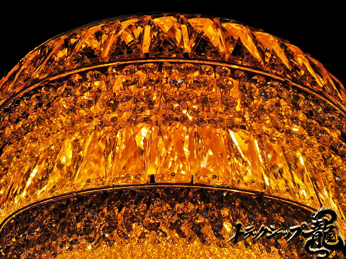 直径60cm天吊りシャンデリア ケーキ型 円形 2段 フルゴールドメッキ