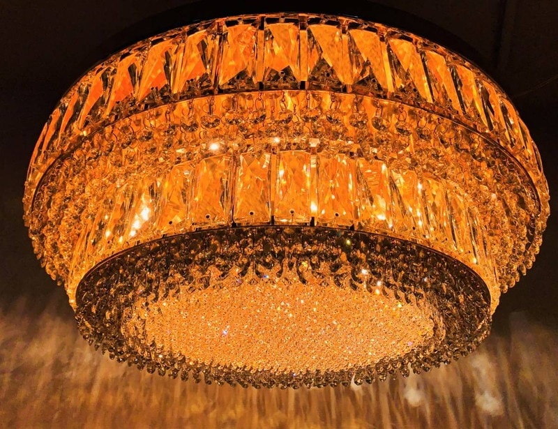 直径60cm天吊りシャンデリア ケーキ型 円形 2段 フルゴールドメッキ