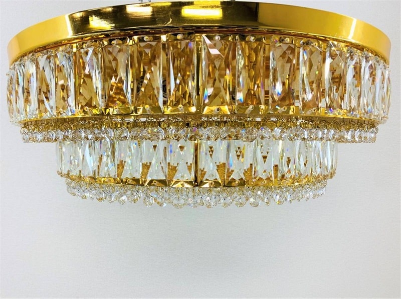 特価訳アリ品直径60cm天吊りシャンデリア2段デコトラトラック部品パーツ車内照明 直径60cm天吊りシャンデリア ケーキ型 円形 2段 フルゴールドメッキ