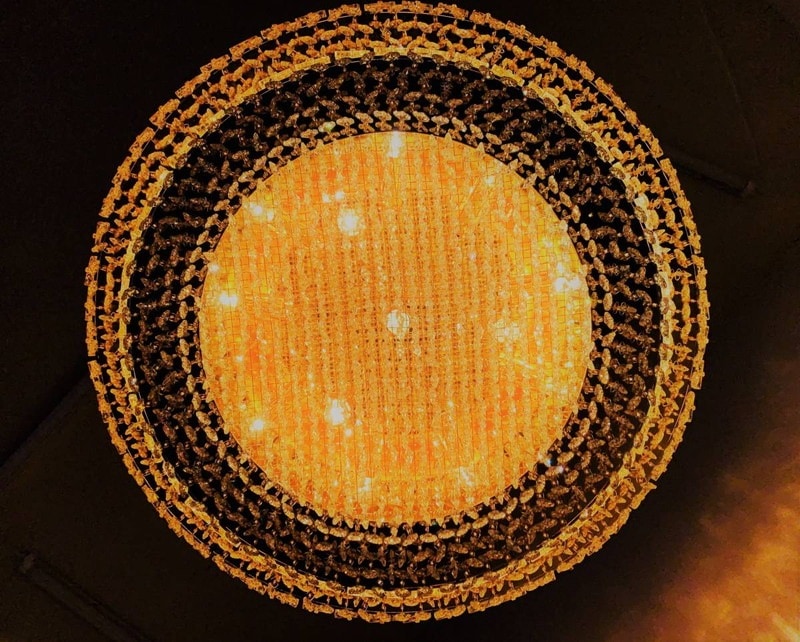 直径60cm天吊りシャンデリア ケーキ型 円形 2段 フルゴールドメッキ