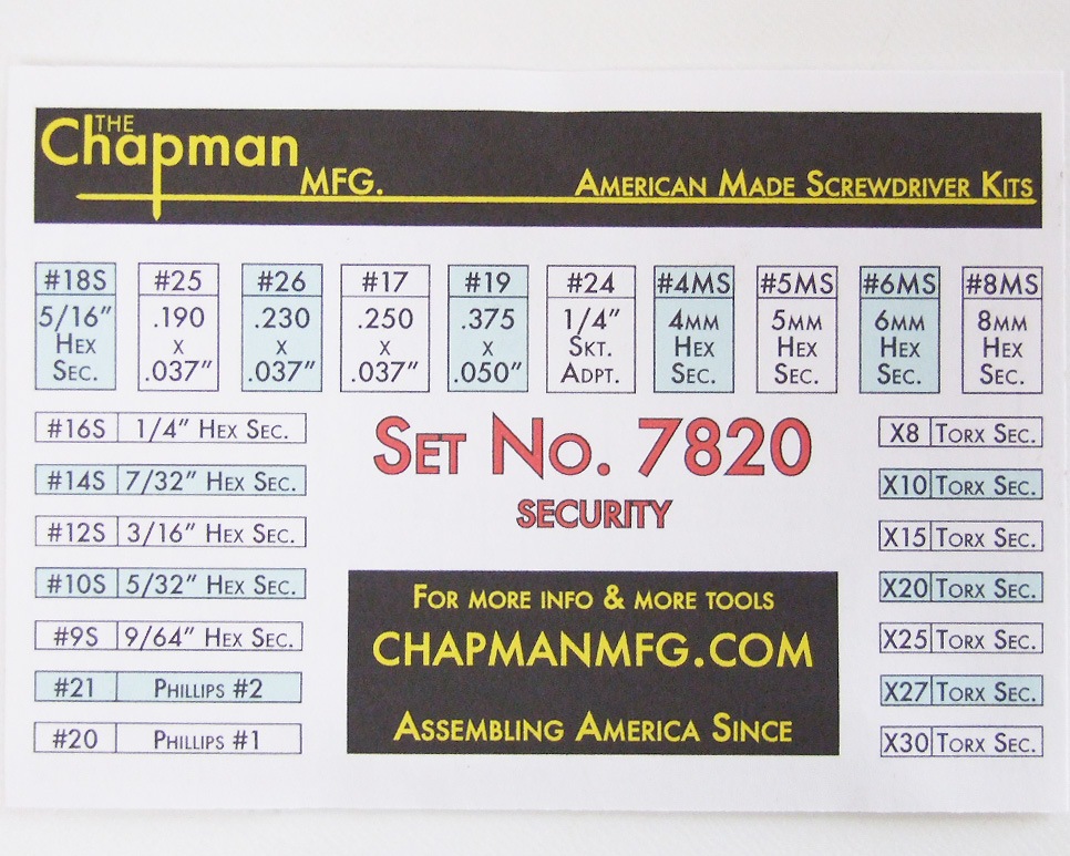 The Chapman MFG Co | Hex �� Tork Pin-in Security Set �إå������ȡ����ԥ󥤥󥻥����ƥ����å�