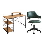 オフィスイロハoffice168厳選 デスクチェア セット パソコンデスク約幅110cm シャビーオーク オフィスチェア グリーン ガス圧昇降 キャスター付き 組立品送料無料|オフィスデスク　ワゴン|
