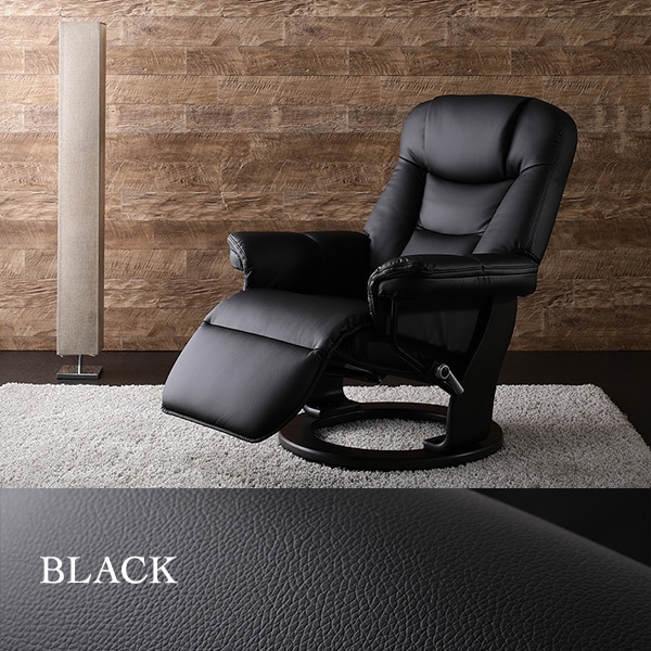 Office168厳選　高級パーソナルチェア　リクライニングチェア 【ブラック】座り天国　 オットマン一体型 肘付き 合成皮革  ３６０℃回転 送料無料|オフィスチェア|オフィス・ホーム家具