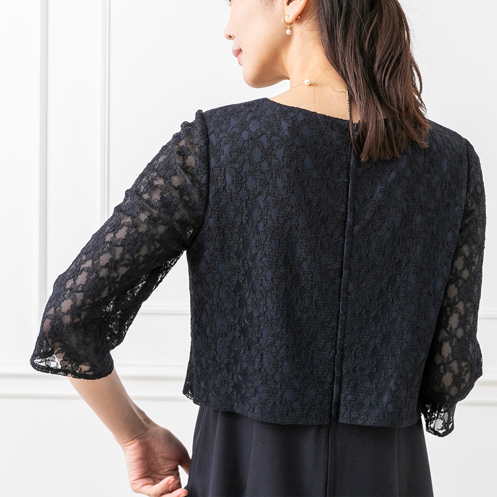 商品番号2003112]ノーカラージャケット×花柄のレース使いワンピース