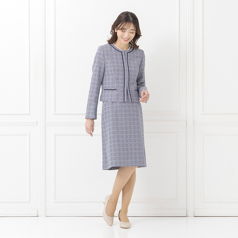 PRADA　プラダ　ミックスツイードノーカラー　スカートセットアップ　42　40 セレモニー☆プラダ☆リボンツイードスカートセットアップ42美品