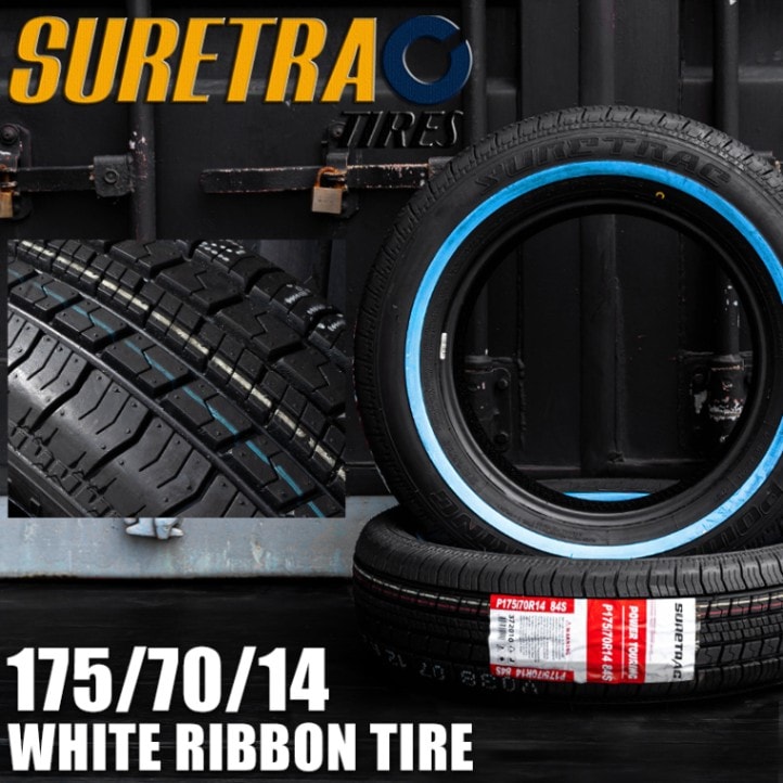 ヴィツァーギャラクシーF1☆175/70R12ホワイトリボンタイヤ4本セット！フィガロなどに！！ SURE TRAC POWER TOURING 175/70R14 ホワイトリボンタイヤ 2本セット
