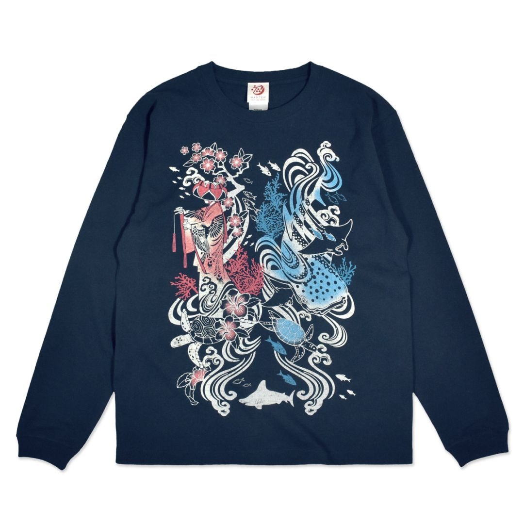 海遊図案 ロングスリーブ/ネイビー