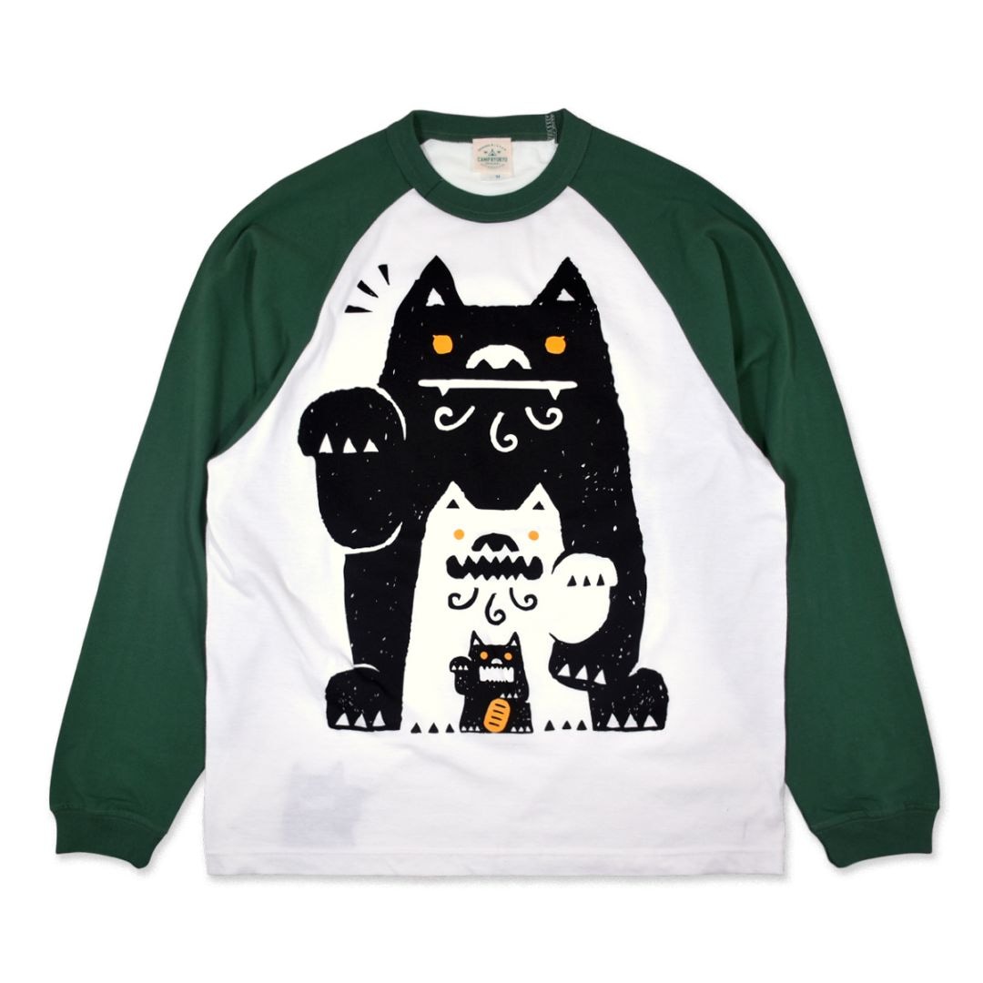 ウェルカムシーサー ラグランロングスリーブ/グリーン