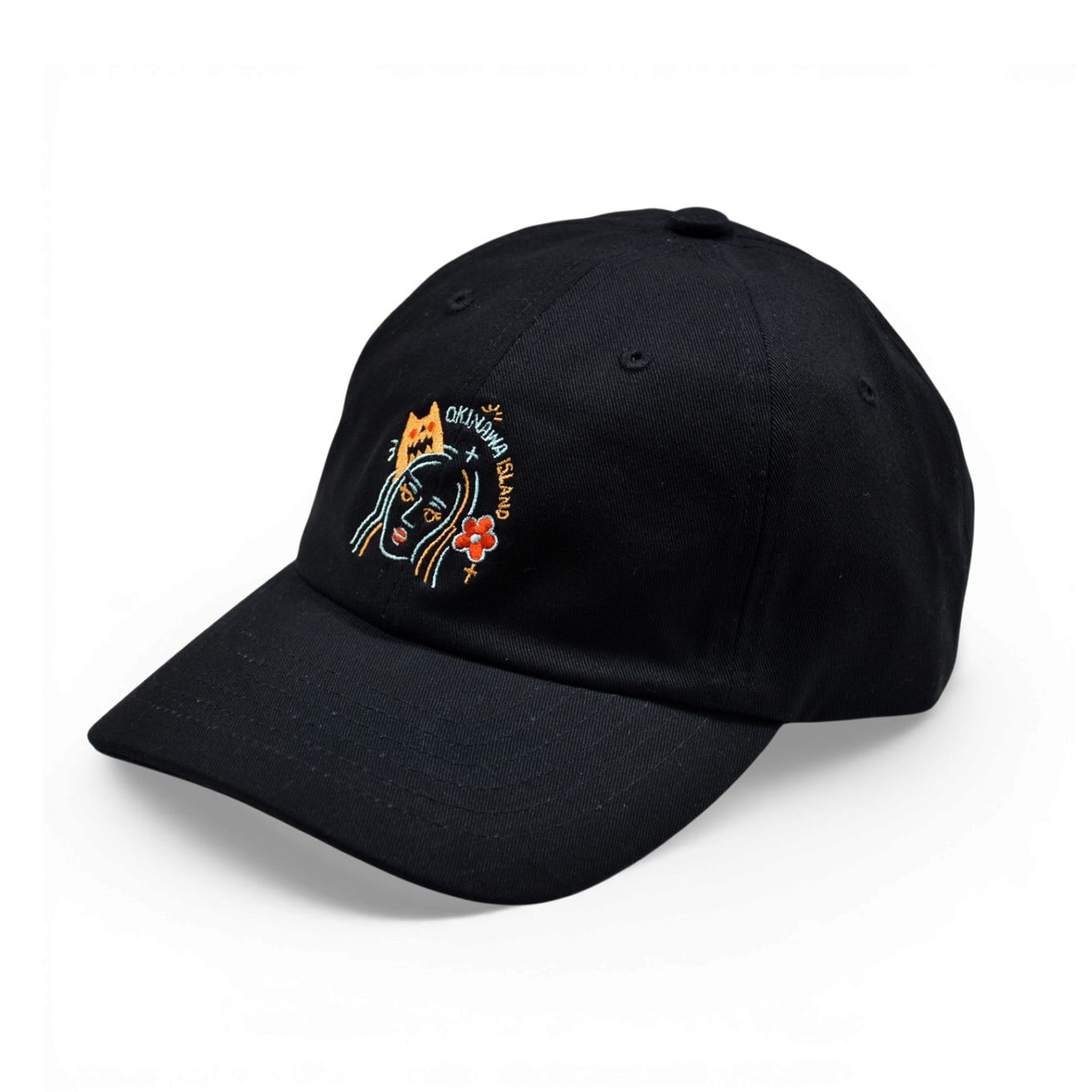 チ。展　刺繍キャップ　黒　 フリーサイズ 沖縄】NO WAR シーサーCAP/ブラックデニム【刺繍キャップ】