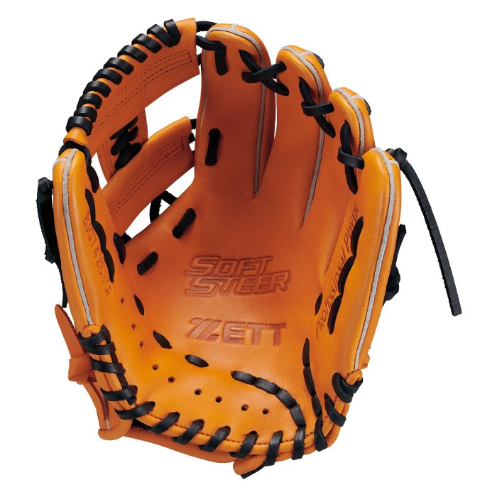 オレンジ革製野球グローブ ZETT ゼット 野球グローブ グラブ ジュニア軟式 ソフトステア オール
