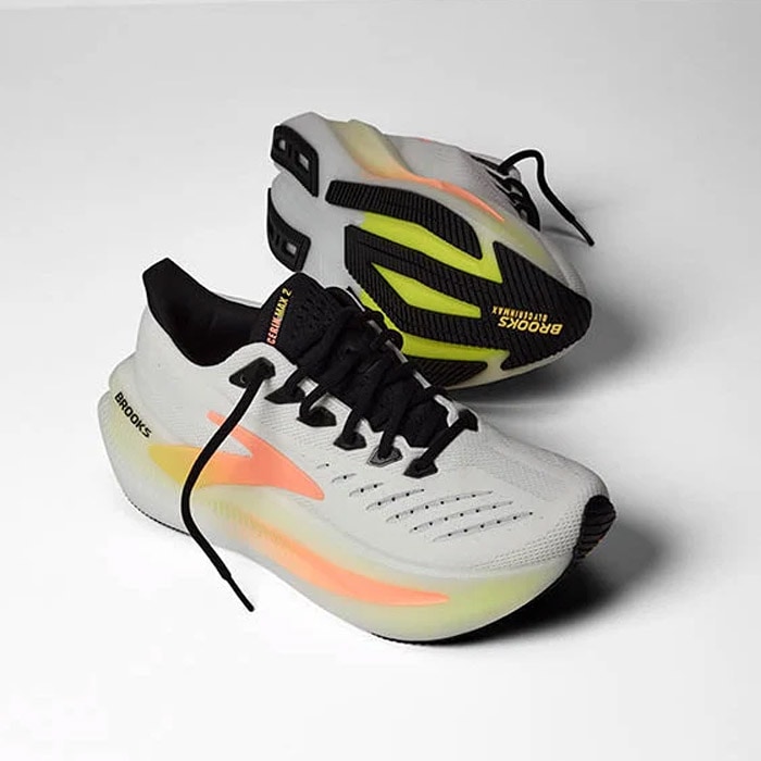 BROOKS レディース クッションシューズ ホワイト/イエロー