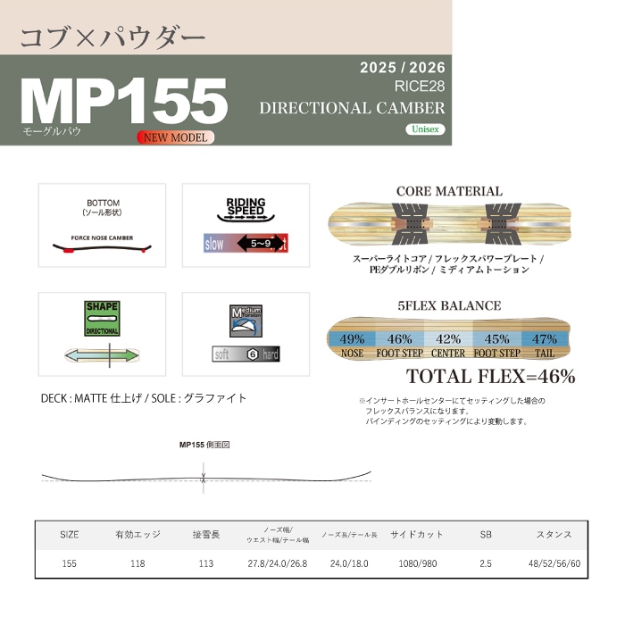 25-26 RICE28 ライス28 MP155 モーグルパウ スノーボード 板 2025