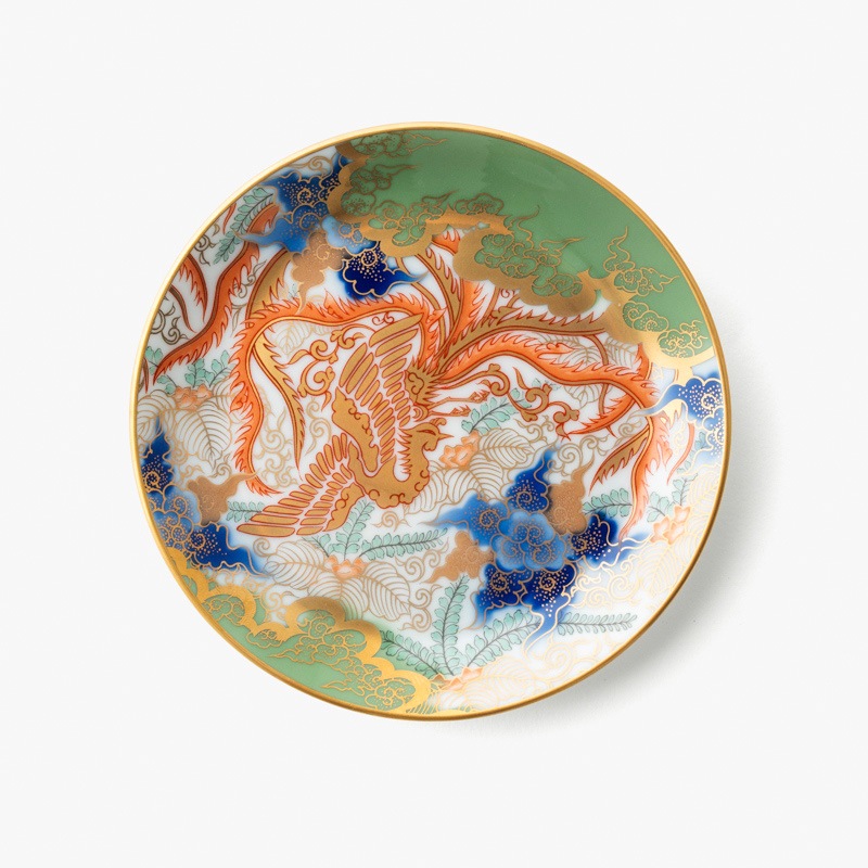 陶器 有田焼 深川製磁 染錦金彩鳳凰菊割親皿 陶器 有田焼 深川