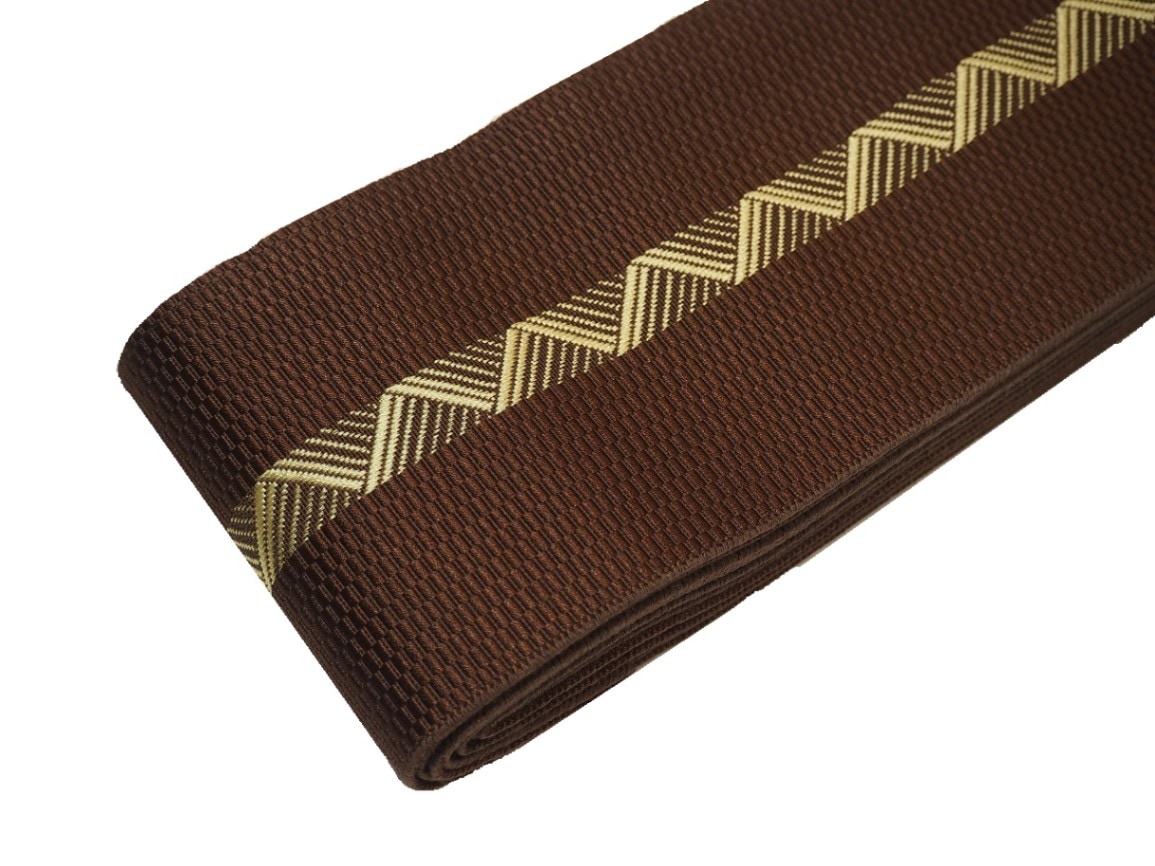 大人角帯(黄土色) ポリエステル角帯「茶色の地に薄金色の縞模様」 | 帯,帯(角帯) | 新宿