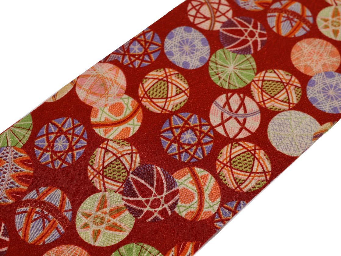 洗える柄物半衿「赤色の地にまりの柄」 | 半衿、伊達衿,半衿(ポリ/柄物