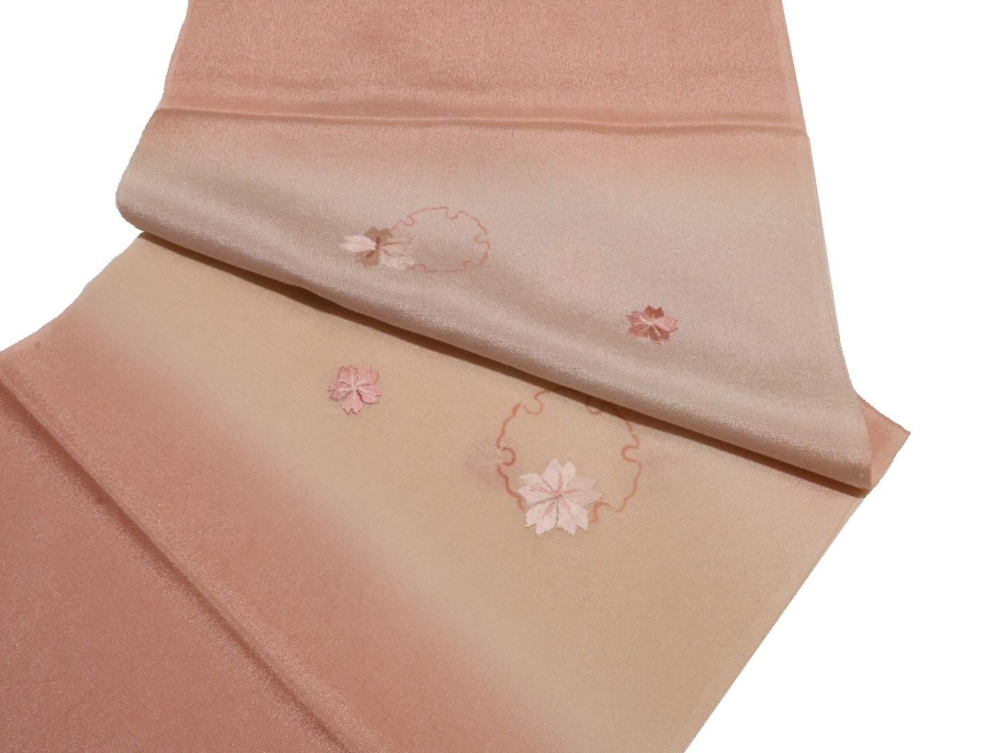 正絹帯揚げ「落ち着いたピンク色ぼかし(桜の刺繍)」 | 帯あげ,帯揚げ