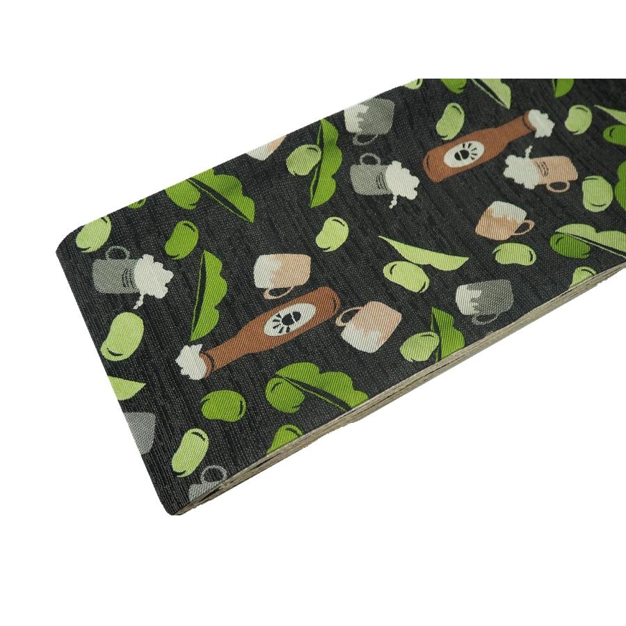 ポリエステル半幅帯「黒色の地にビールと枝豆の柄」 | 帯,帯(半幅帯