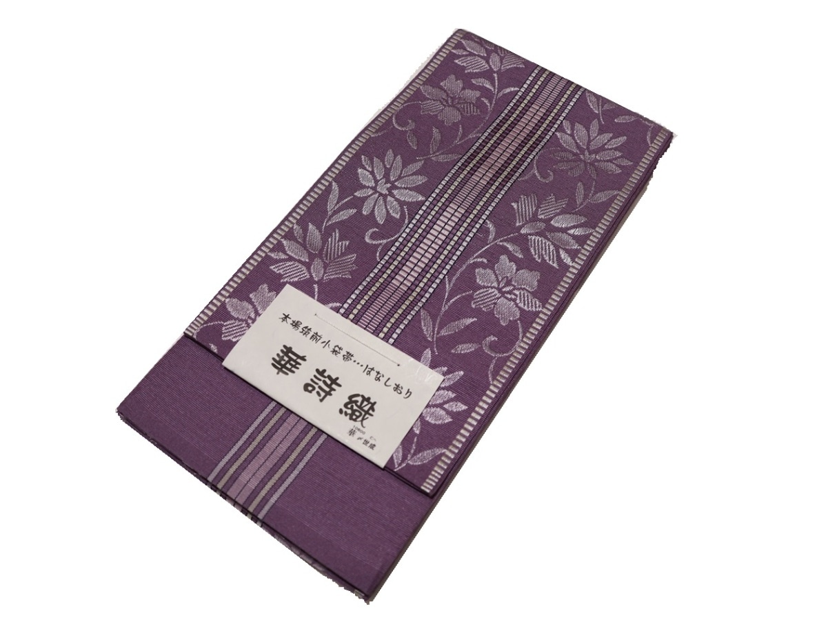 【未使用品】ろっこや 名古屋帯 孔雀 紫色 中古】正絹 名古屋帯 紫地に孔雀模様 未使用品】ろっこや ［