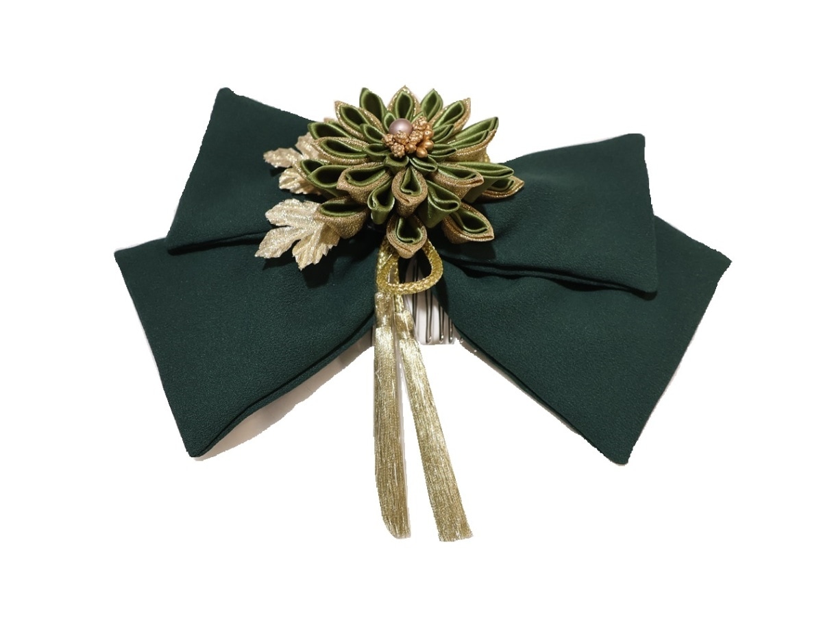 ご確認用　金襴リボン　グリーン　髪飾り　フラワーアレンジ　〆縄作り　ドールお着物 ご確認用金襴リボングリーン髪飾りフラワーアレンジ〆縄作り