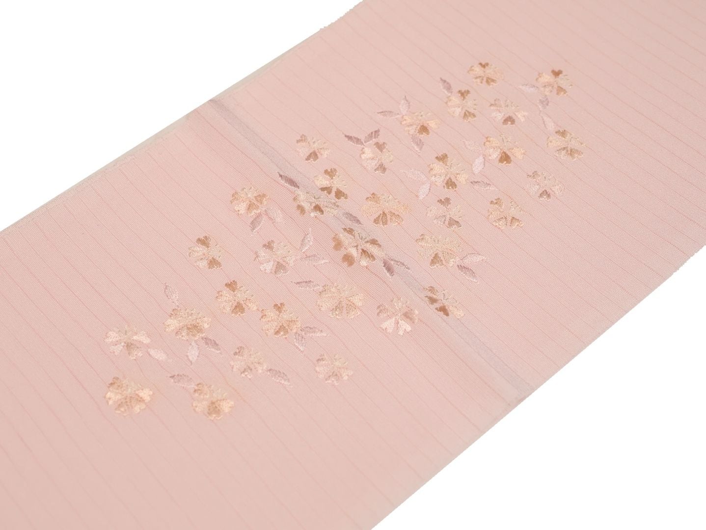 クリーム色 帯 ダイヤモンド刺繍 夏物刺繍半衿（絽）「白色の地に薄クリーム色の花の刺繍」 | 半
