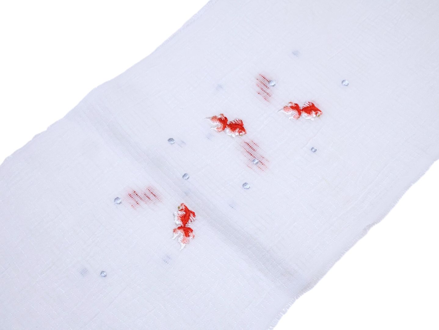 夏物本麻刺繍半衿「白色の地に赤色の金魚の刺繍」 | 半衿、伊達衿,半衿