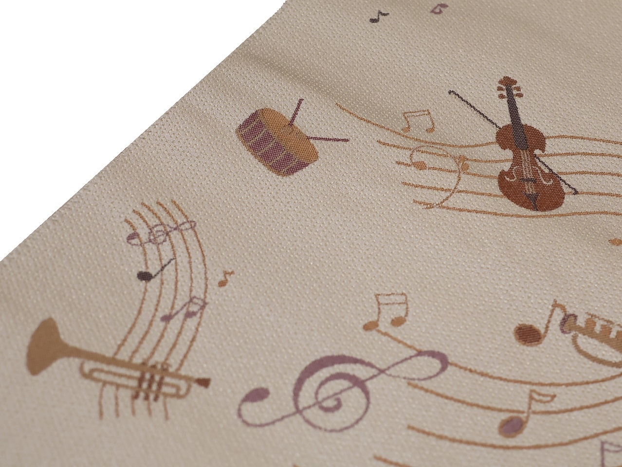 ポリエステル名古屋帯「ベージュ色の地に楽器と音符の柄」 | 帯,帯