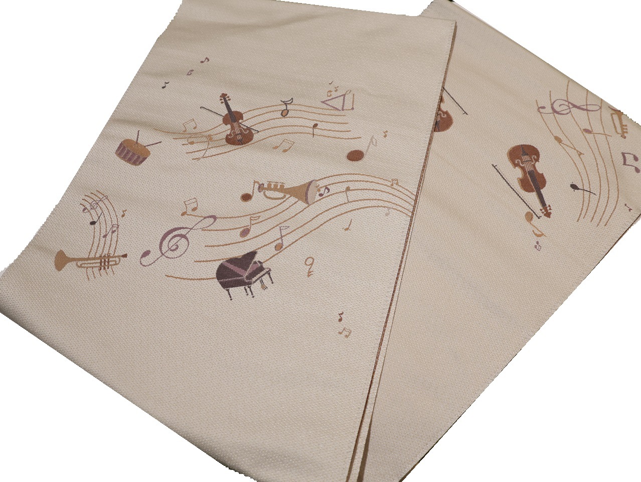 【ＥＬＬＥ様】名古屋帯 長さ約370㎝ ポリエステル名古屋帯「ベージュ色の地に楽器と音符の柄」 | 帯,帯