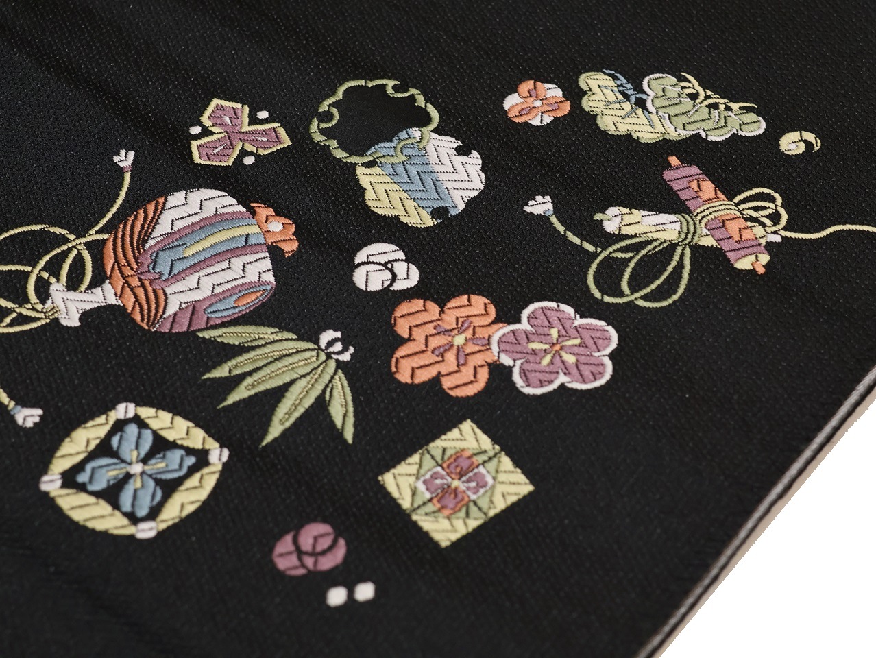 ポリエステル名古屋帯「黒色の地に宝尽くしの柄」 | 帯,帯(名古屋帯